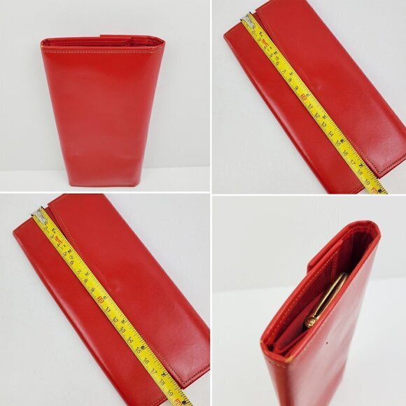 Baronet Wallet Vintage Fold/Snap Leather Cowhide 7.5" Length Red - Picture 5 of 10